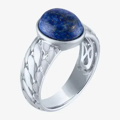 Mens Genuine Lapis Sterling Silver Oval Fashion Ring