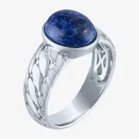 Mens Genuine Lapis Sterling Silver Oval Fashion Ring