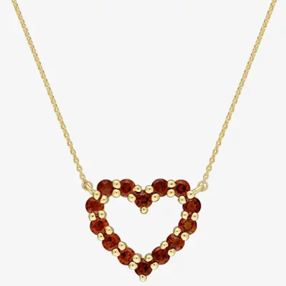 Womens Genuine Red Garnet 10K Gold Heart Pendant Necklace