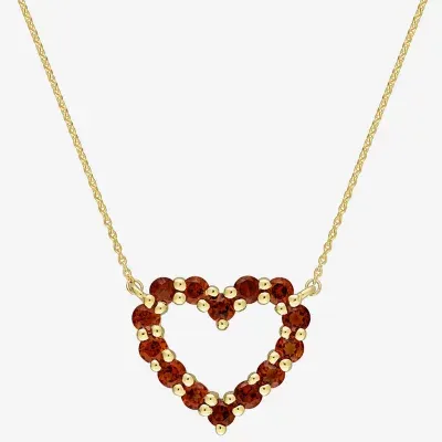 Womens Genuine Red Garnet 10K Gold Heart Pendant Necklace