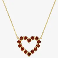 Womens Genuine Red Garnet 10K Gold Heart Pendant Necklace