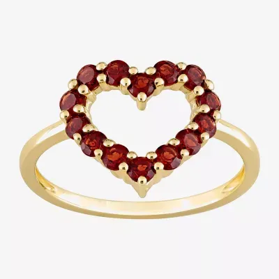 Womens Genuine Red Garnet 10K Gold Heart Cocktail Ring