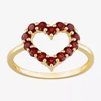 Womens Genuine Red Garnet 10K Gold Heart Cocktail Ring