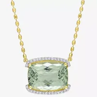 Womens Genuine Green Quartz 18K Gold Over Silver Pendant Necklace