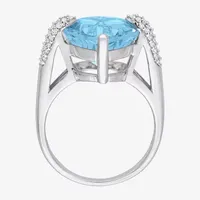 Womens Genuine Blue Topaz & 1/5 CT. T.W. Diamond 14K White Gold Heart Cocktail Ring