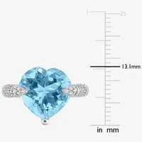 Womens Genuine Blue Topaz & 1/5 CT. T.W. Diamond 14K White Gold Heart Cocktail Ring