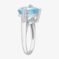 Womens Genuine Blue Topaz & 1/5 CT. T.W. Diamond 14K White Gold Heart Cocktail Ring