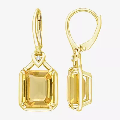 Genuine Yellow Citrine 18K Gold Over Silver Drop Earrings