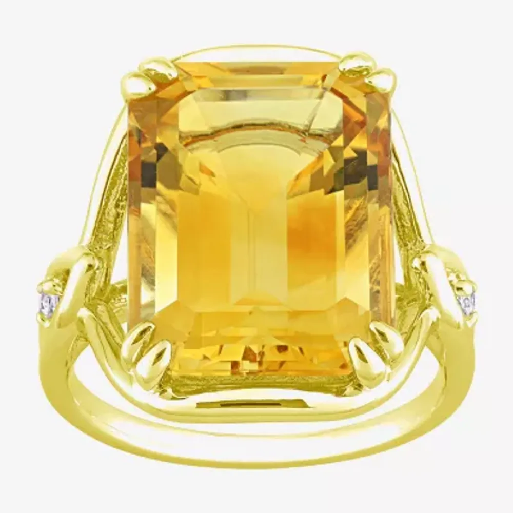 Womens Genuine Yellow Citrine 18K Gold Over Silver Cocktail Ring