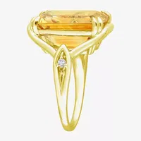 Womens Genuine Yellow Citrine 18K Gold Over Silver Cocktail Ring