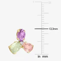 Genuine Multi Color Sapphire 14K Gold 12.3mm Stud Earrings