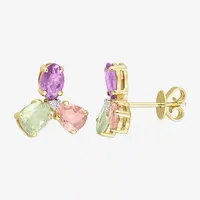 Genuine Multi Color Sapphire 14K Gold 12.3mm Stud Earrings