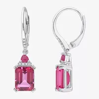 Genuine Pink Topaz & 1/10 CT. T.W. Genuine Diamond Sterling Silver Drop Earrings