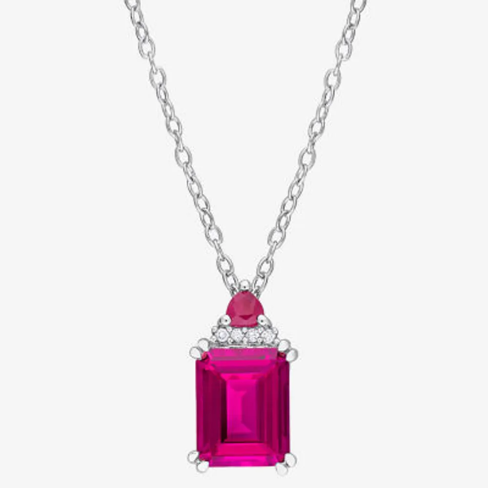 Womens Diamond Accent Genuine Pink Topaz Sterling Silver Pendant Necklace