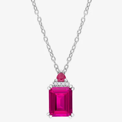 Womens Diamond Accent Genuine Pink Topaz Sterling Silver Pendant Necklaces