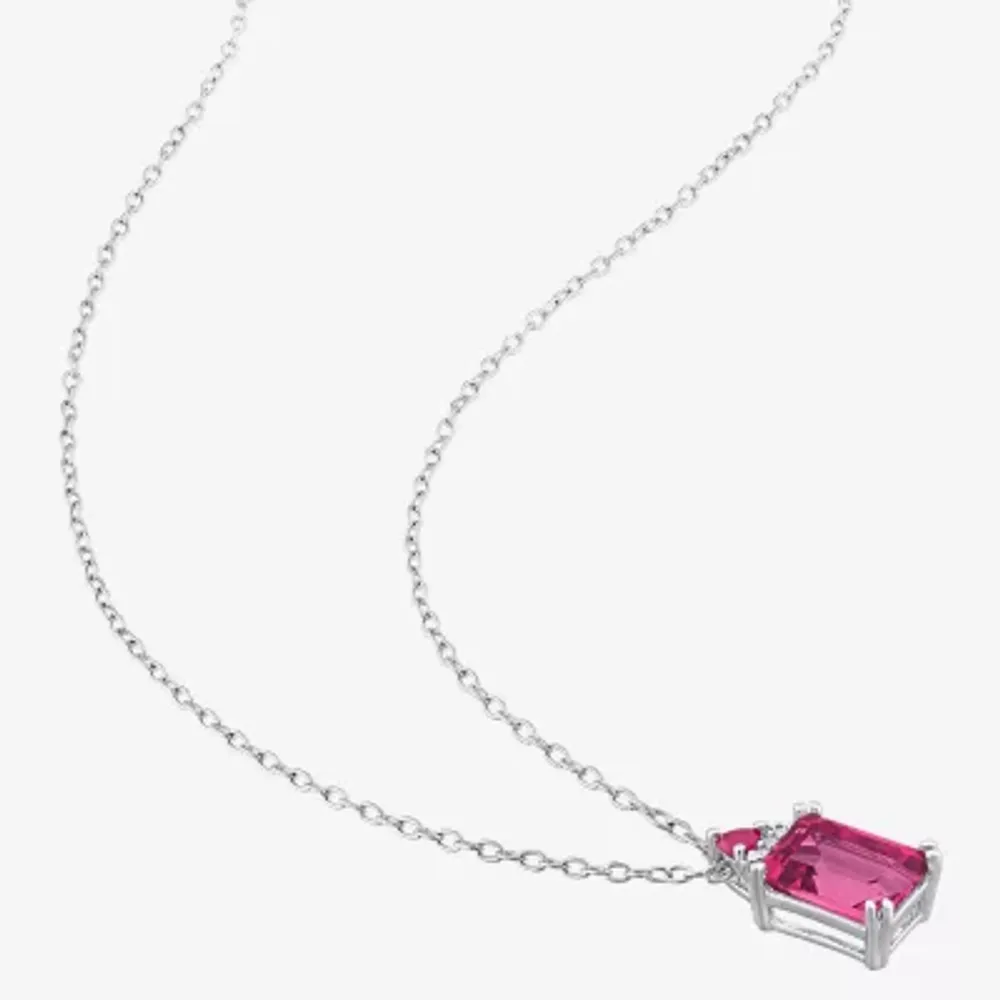 Womens Diamond Accent Genuine Pink Topaz Sterling Silver Pendant Necklace