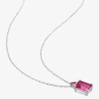 Womens Diamond Accent Genuine Pink Topaz Sterling Silver Pendant Necklace