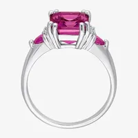 Womens Diamond Accent Genuine Pink Topaz Sterling Silver Cocktail Ring