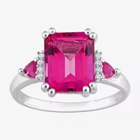 Womens Diamond Accent Genuine Pink Topaz Sterling Silver Cocktail Ring