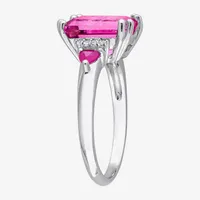 Womens Diamond Accent Genuine Pink Topaz Sterling Silver Cocktail Ring