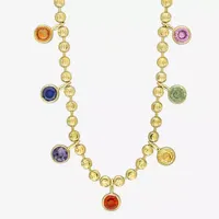 Womens Genuine Multi Color Sapphire 10K Gold Collar Necklace