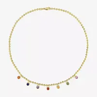 Womens Genuine Multi Color Sapphire 10K Gold Collar Necklace