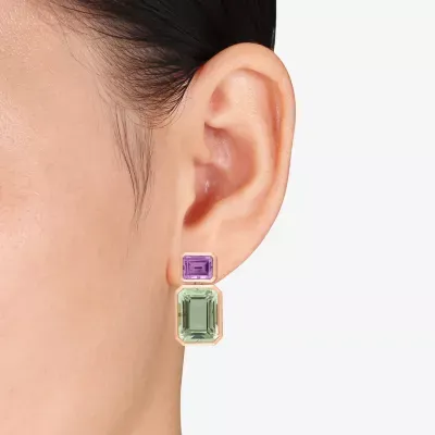 Genuine Green Quartz 18K Rose Gold Over Silver Drop Earrings