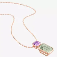 Womens Genuine Green Quartz 18K Rose Gold Over Silver Pendant Necklace
