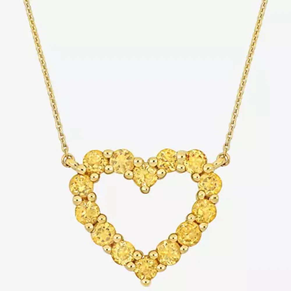 Womens Genuine Yellow Citrine 10K Gold Heart 17 Inch Pendant Necklace