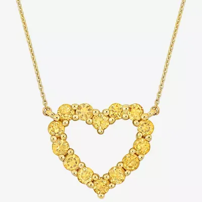 Womens Genuine Yellow Citrine 10K Gold Heart 17 Inch Pendant Necklace