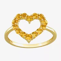 Womens Genuine Yellow Citrine 10K Gold Heart Cocktail Ring