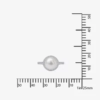 Diamonart® Cultured Freshwater Pearl and Cubic Zirconia Sterling Silver Ring
