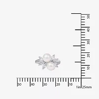 Diamonart® Cultured Freshwater Pearl and Cubic Zirconia Sterling Silver Star Ring