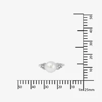 Diamonart® Cultured Freshwater Pearl and Cubic Zirconia Sterling Silver Heart Ring