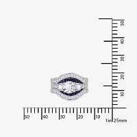 Diamonart® Cubic Zirconia and Lab-Created Blue Sapphire Sterling Silver Engagement Ring Enhancer