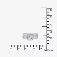 DiamonArt® Cubic Zirconia Sterling Silver Asscher-Cut Bridal Ring Set