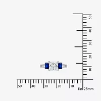 DiamonArt® Cubic Zirconia & Simulated Blue Sapphire 3-Stone Ring