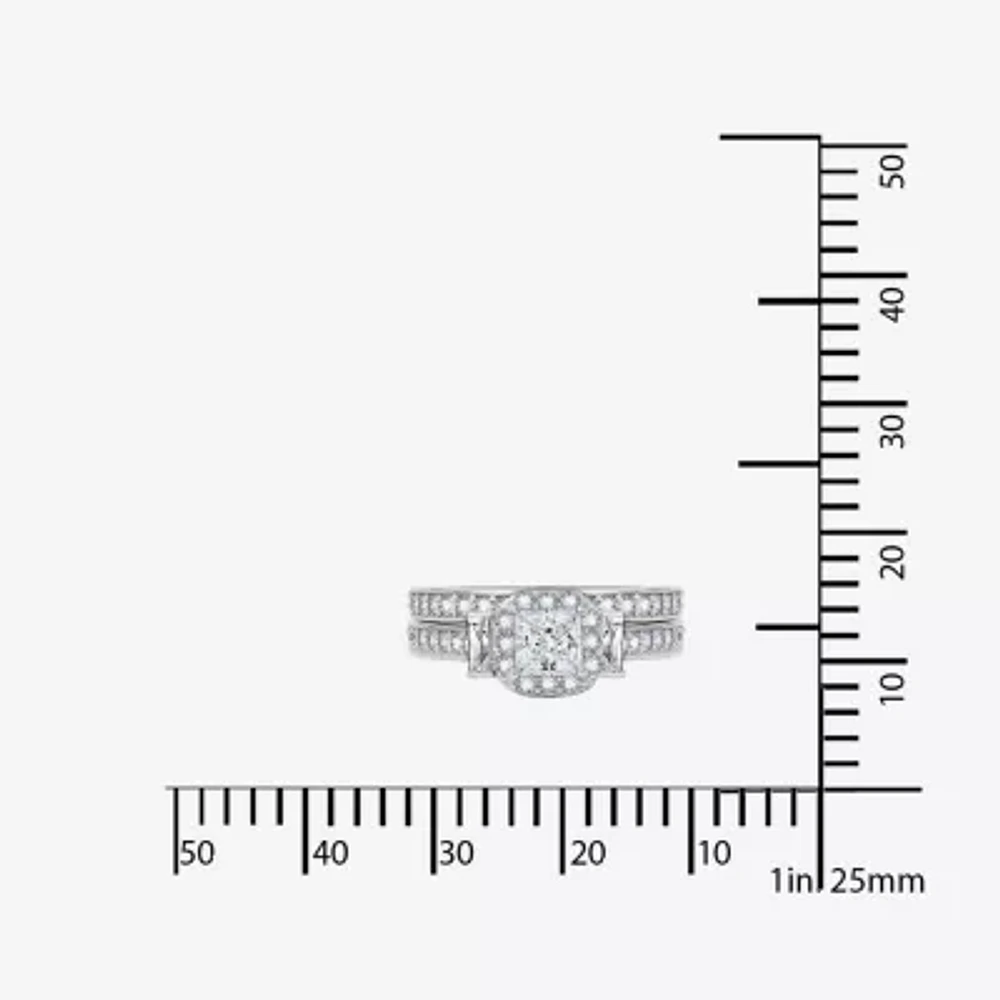 DiamonArt® Cubic Zirconia Sterling Silver 3-Stone Bridal Ring Set