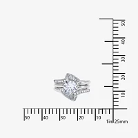 DiamonArt® Cubic Zirconia Sterling Silver Solitaire Bridal Ring & Guard
