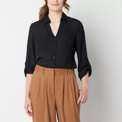 Byer California Juniors Womens 3/4 Sleeve Regular Fit Button-Down Shirt
