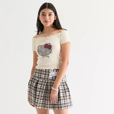 Juniors Womens Sweetheart Neck Short Sleeve Hello Kitty Graphic T-Shirt