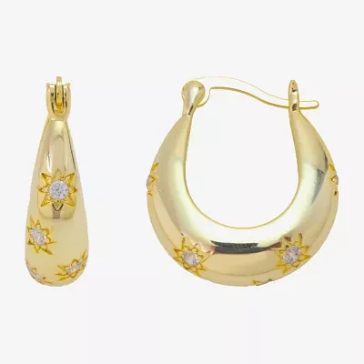 Sparkle Allure Silver Reflections Womens Glass 10K Gold Over Brass 20.3mm Star Hoop Earrings