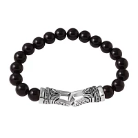 Mens Black Agate Bead and Stainless Steel Bracelet