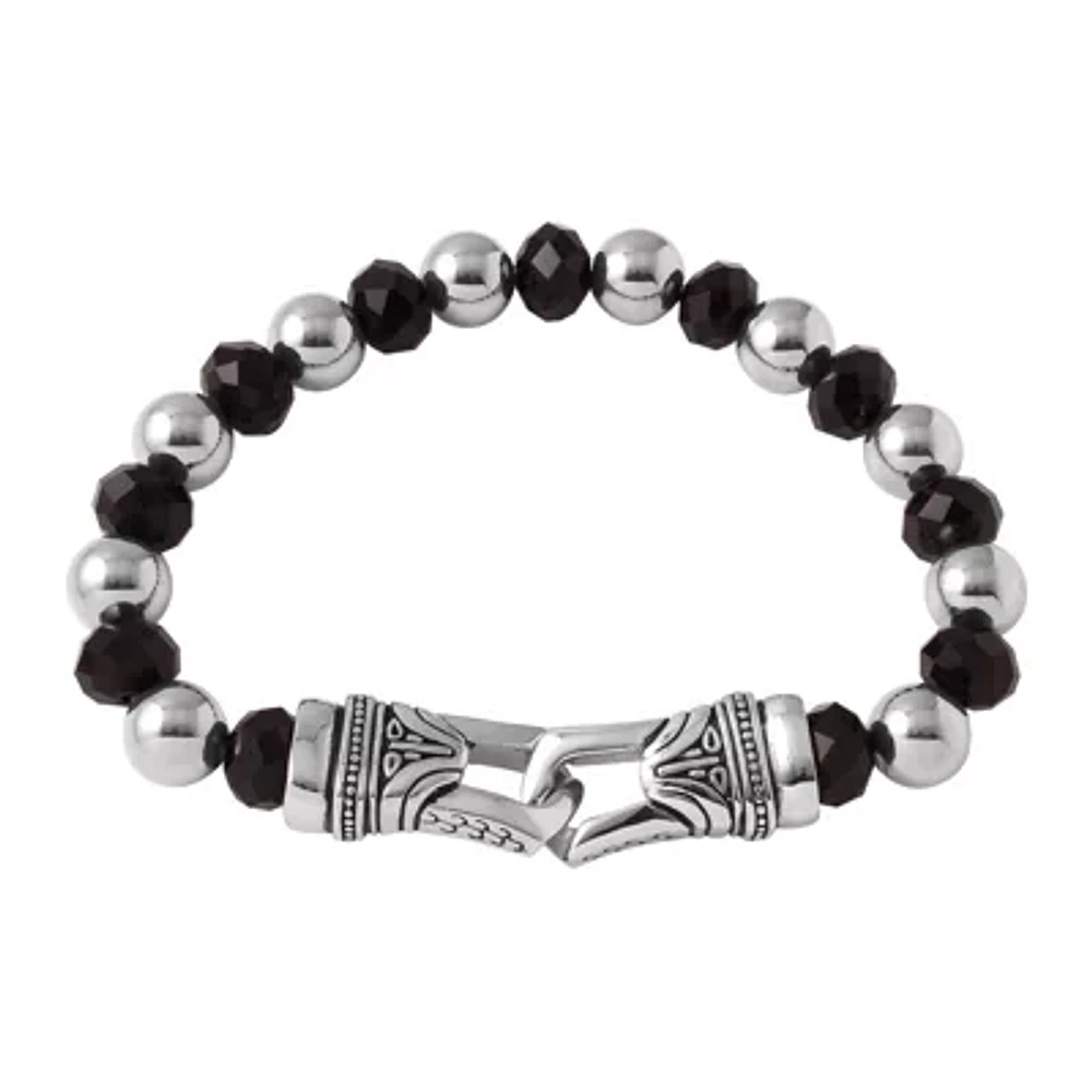 Mens Crystal and Stainless Steel Bead Bracelet