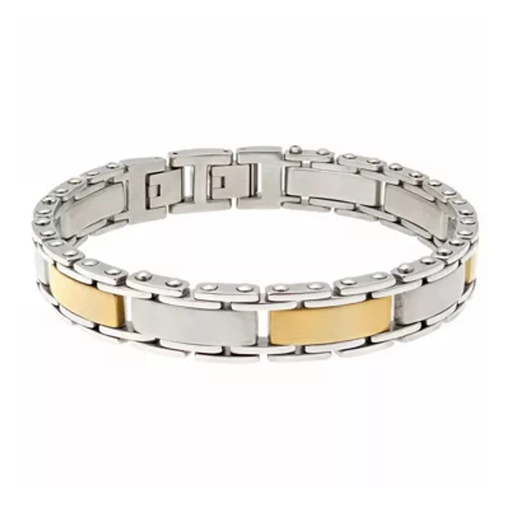 Mens Stainless Steel and Gold Ion Plated Link Bracelet