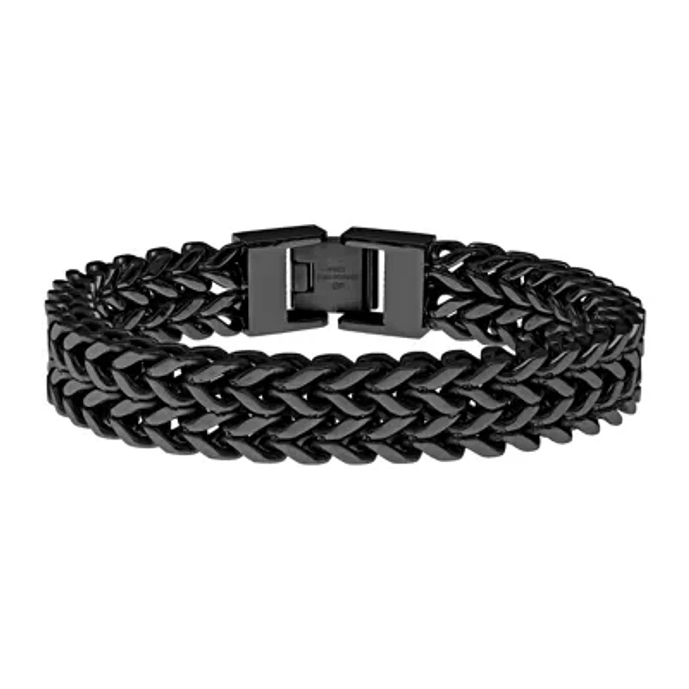 Mens Black Ion-Plated Stainless Steel Braided Multi-Row Chain Bracelet