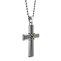 Mens Stainless Steel & Black IP Cross Pendant Necklace