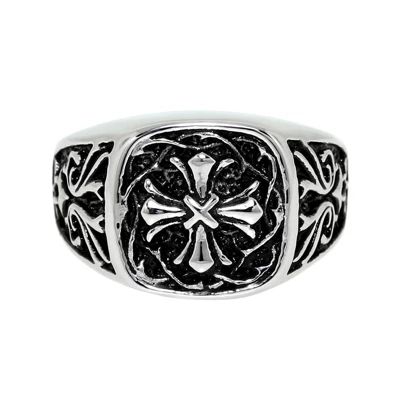 Mens Two-Tone Stainless Steel Cross Ring