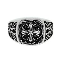 Mens Two-Tone Stainless Steel Cross Ring