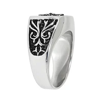 Mens Two-Tone Stainless Steel Cross Ring